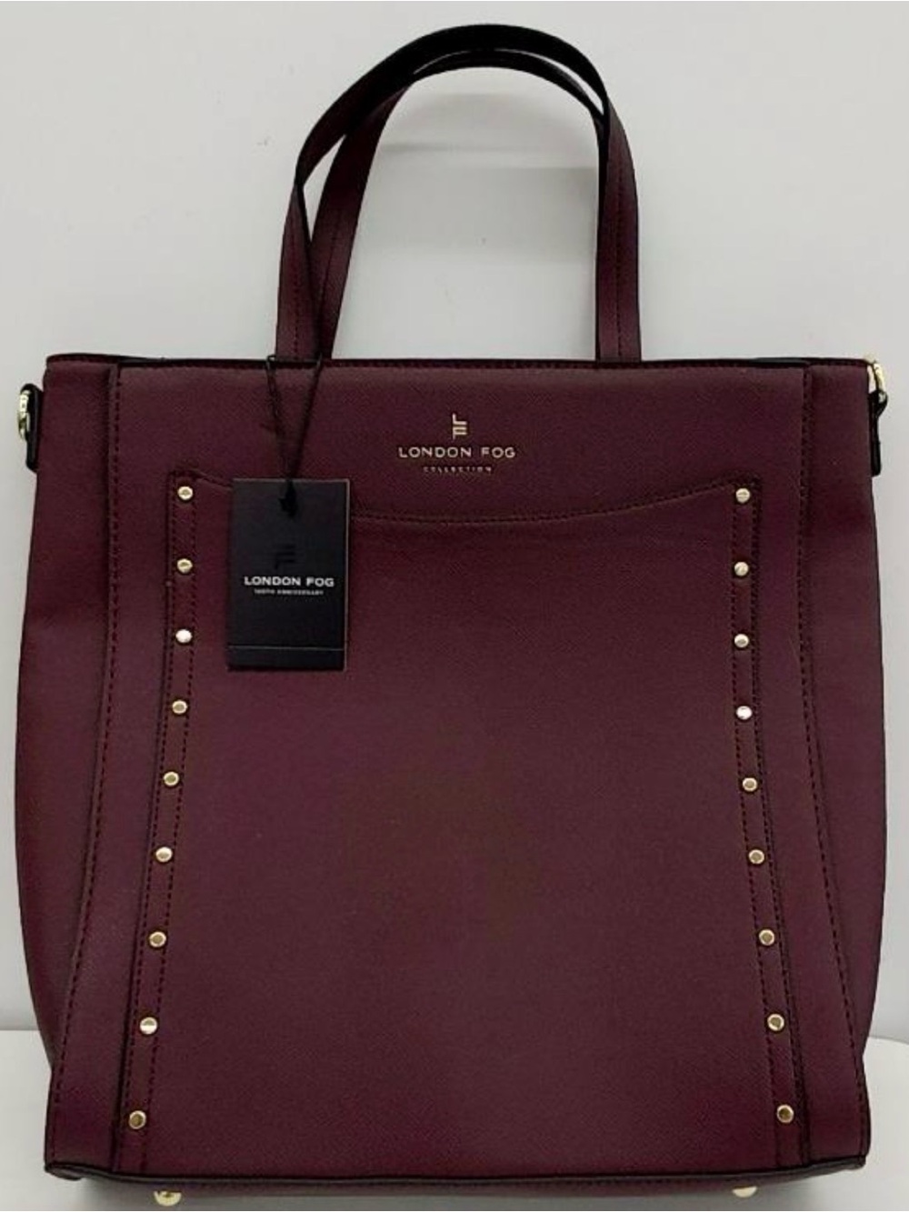 NWT London Fog Sophia Studded Tote Plum Burgundy Satchel Crossbody Bag